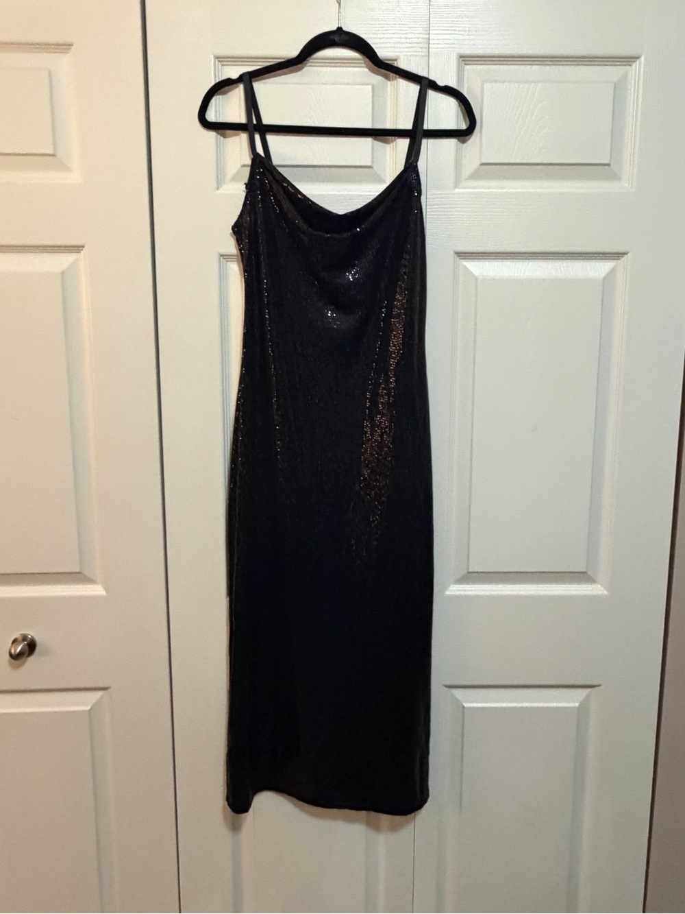 bebe Black Sequin Midi Slip Dress